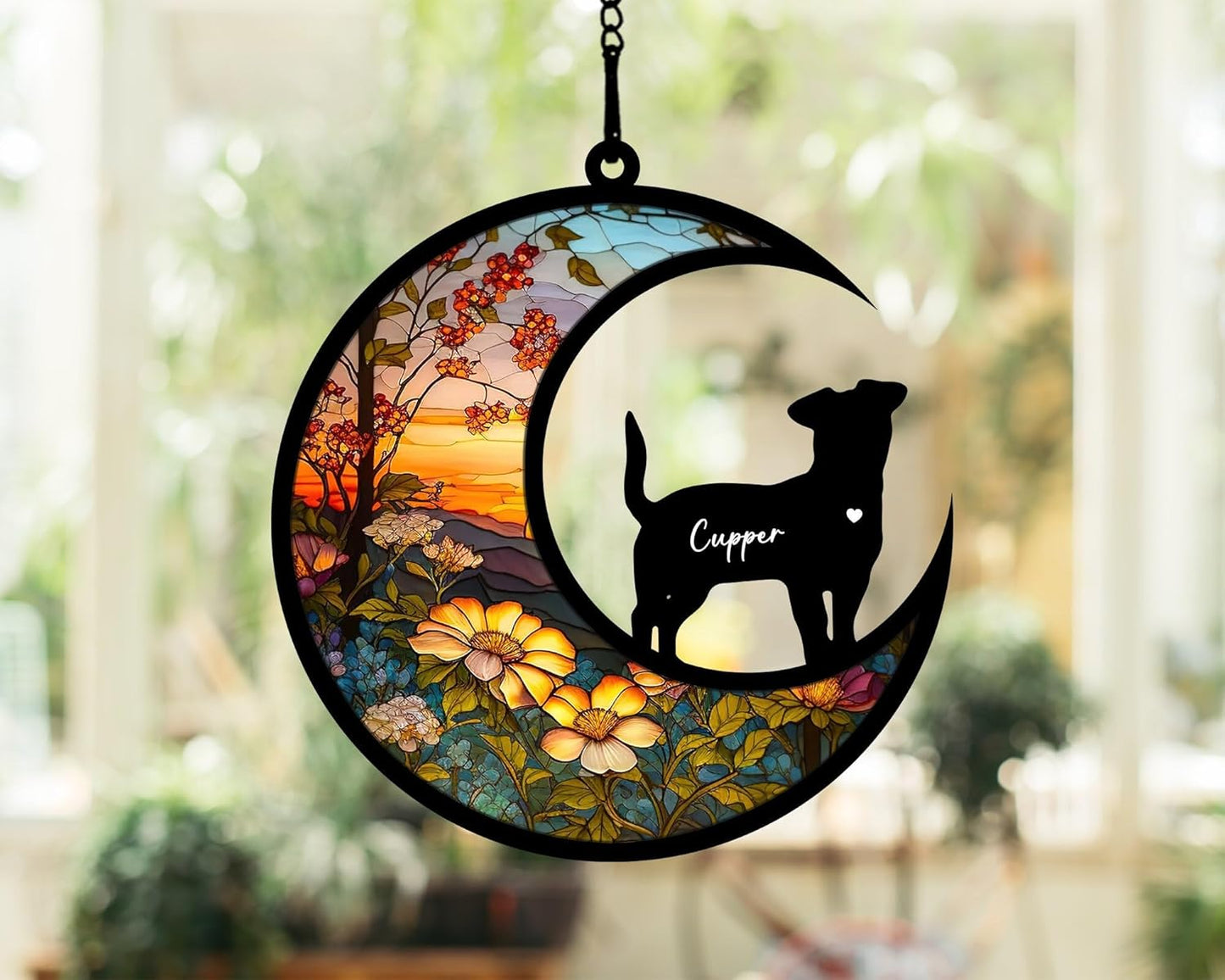 Custom Dog Memorial Suncatcher, Personalized with Name Dog-Breeds Suncatcher, Loss of Pet Sympathy Gift, in Loving Memory for Dogs