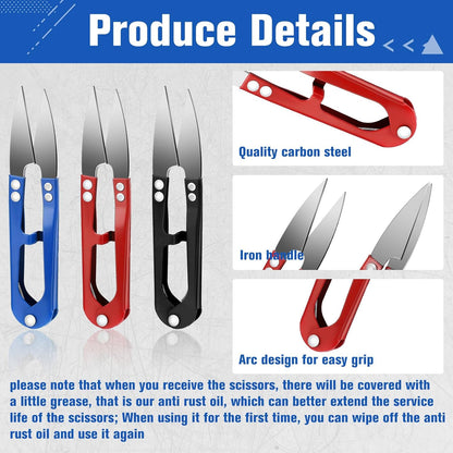 Therwen 48 Pcs 4 Inch Bonsai Pruning Scissors Thread Snips Mini Sewing Scissors U Shaped Bulk Bud and Leaves Trimmer Yarn Carbon Steel Pruners Trimmers for Gardening(Black, Blue, Red)