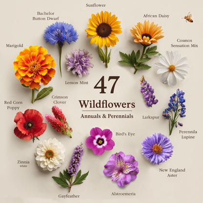 Seedboy Wildflowers for Pollinators Seed Mix – 2 oz Bulk Wildflower Seeds - 40,000+ Non-GMO Seeds for Bees Butterflies Hummingbirds – 47 Varieties of Annual & Perennial Wild Flowers for Planting (2oz)