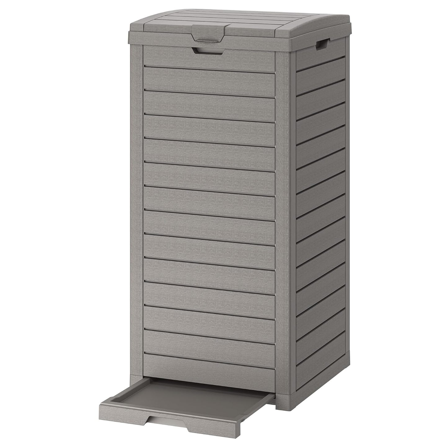 31 Gallon Outdoor Trash Can, Waterproof Resin Garbage Can with Lid and Drip Tray Easy Cleaning Kitchen Waste Bin Patio Waste Bin for Garden, Backyard, Deck and Office, Gray