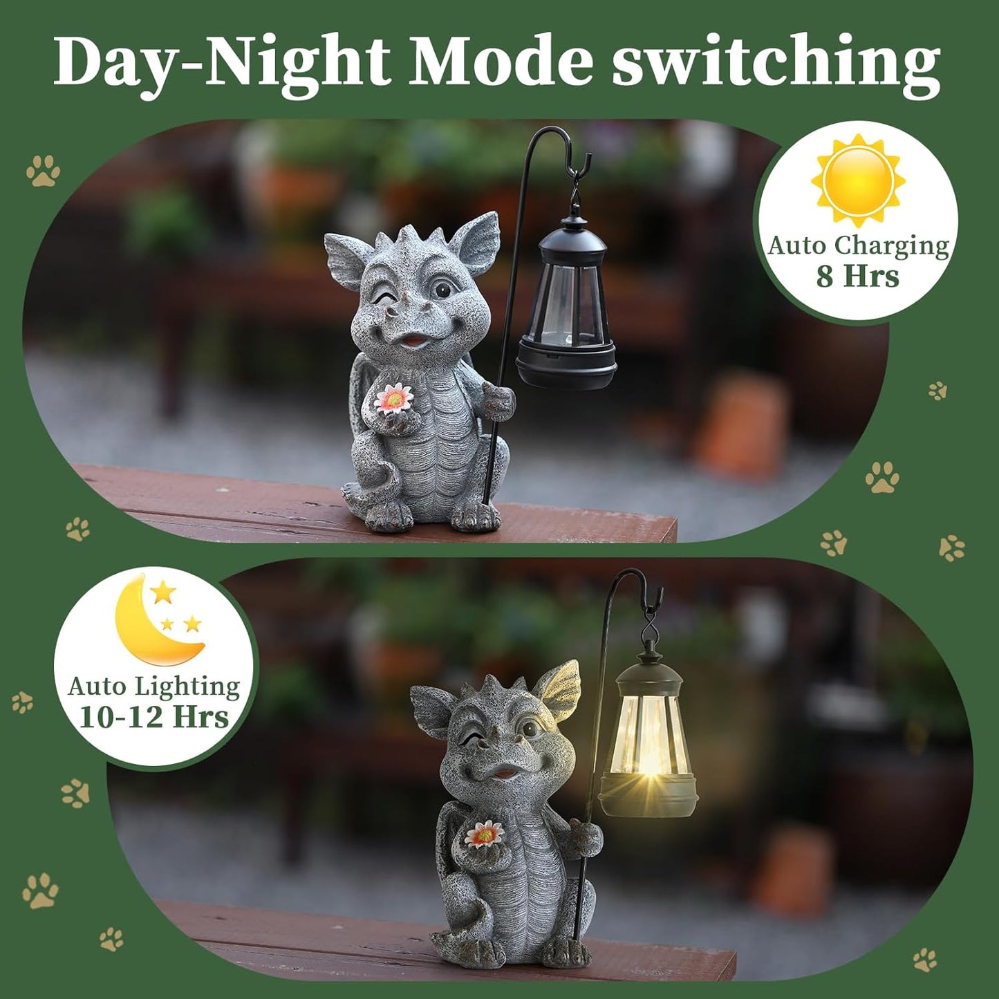 Garden Figurines Dragon Statue Decorations - Solar ResinDragon with Solar Garden Lights Outdoor Decorations for Patio,Yard,Lawn,