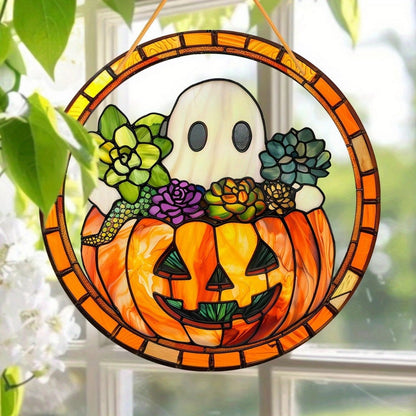 Halloween Pumpkin Ghost Acrylic Garden Cute Fall Suncatcher Decor Colorfu Glass for Wall Home, Garden, Housewarming Women Neighbor Thanksgiving Party Decor Gifts7.87inch