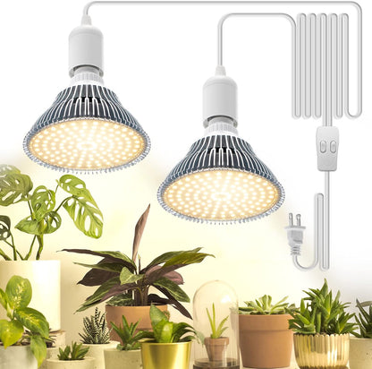 Bstrip Hanging Grow Light, 50W (25W X 2), One Cord Double Head, Led Grow Lights for Indoor Plants, Full Spectrum, Grow Lights for Seed Starting, Hanging Plant Light Bulbs with 16.4FT Power Cord
