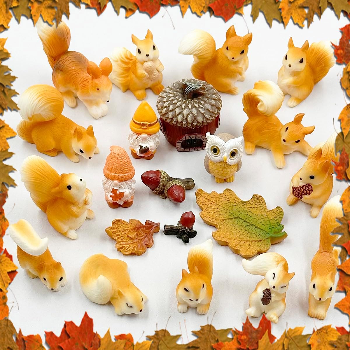 Miniature Squirrel Figurine, 21Pcs Mini Resin Squirrel Figures,Tiny Fall Forest Animals Figurines Fairy Garden Accessories for Outdoor Landscape Garden Lawn Pot DIY Cake Decorations