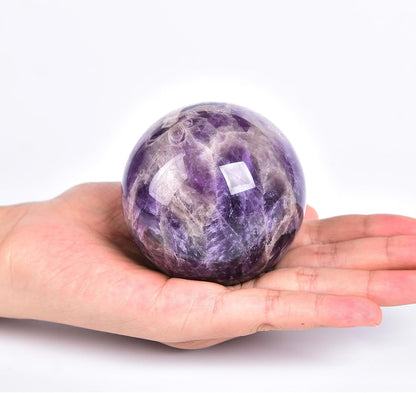 JIC Gem Chevron Amethyst Crystal Ball Healing Crystals Sphere with Wooden Stand Meditation Home Decor 2.3-2.7 inch (60-70mm)