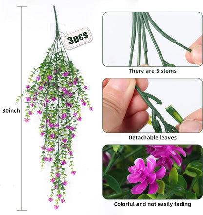 RECUTMS Artificial Fake Hanging Eucalyptus Plants Vine Hanging Plant Outdoor UV Resistant Plastic Plants Artificial Greenery for Bedroom Wall Decor Wedding Party Room Aesthetic Stuff(Fuchsia)