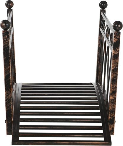 Outsunny 3.3' Metal Arch Zen Garden Bridge with Safety Siderails, Decorative Footbridge, Delicate Scrollwork & Corner Spheres for Stream, Fish Pond, Bronze