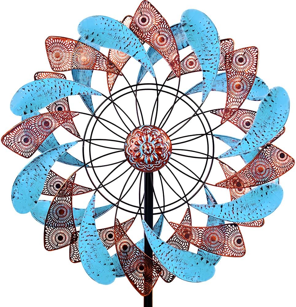 Viveta Large Wind Spinner for Yard and Garden，87.8”H *24.75" D Blue and Copper Colors Metal Outdoor Wind Sculptures & Spinners for Patio Lawn Outdoor Yard Lawn Garden