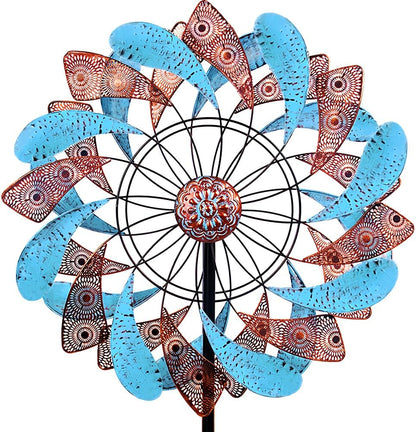 Viveta Large Wind Spinner for Yard and Garden，87.8”H *24.75" D Blue and Copper Colors Metal Outdoor Wind Sculptures & Spinners for Patio Lawn Outdoor Yard Lawn Garden