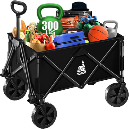 NBONEBS Collapsible Wagon Carts with Large Capacity, Utility Beach Wagons Duty, 300LBS Wagons Carts Heavy Duty Collapsible Wagon Outdoor for Camping, Garden, Sports, Picnic. Black-Ye2.