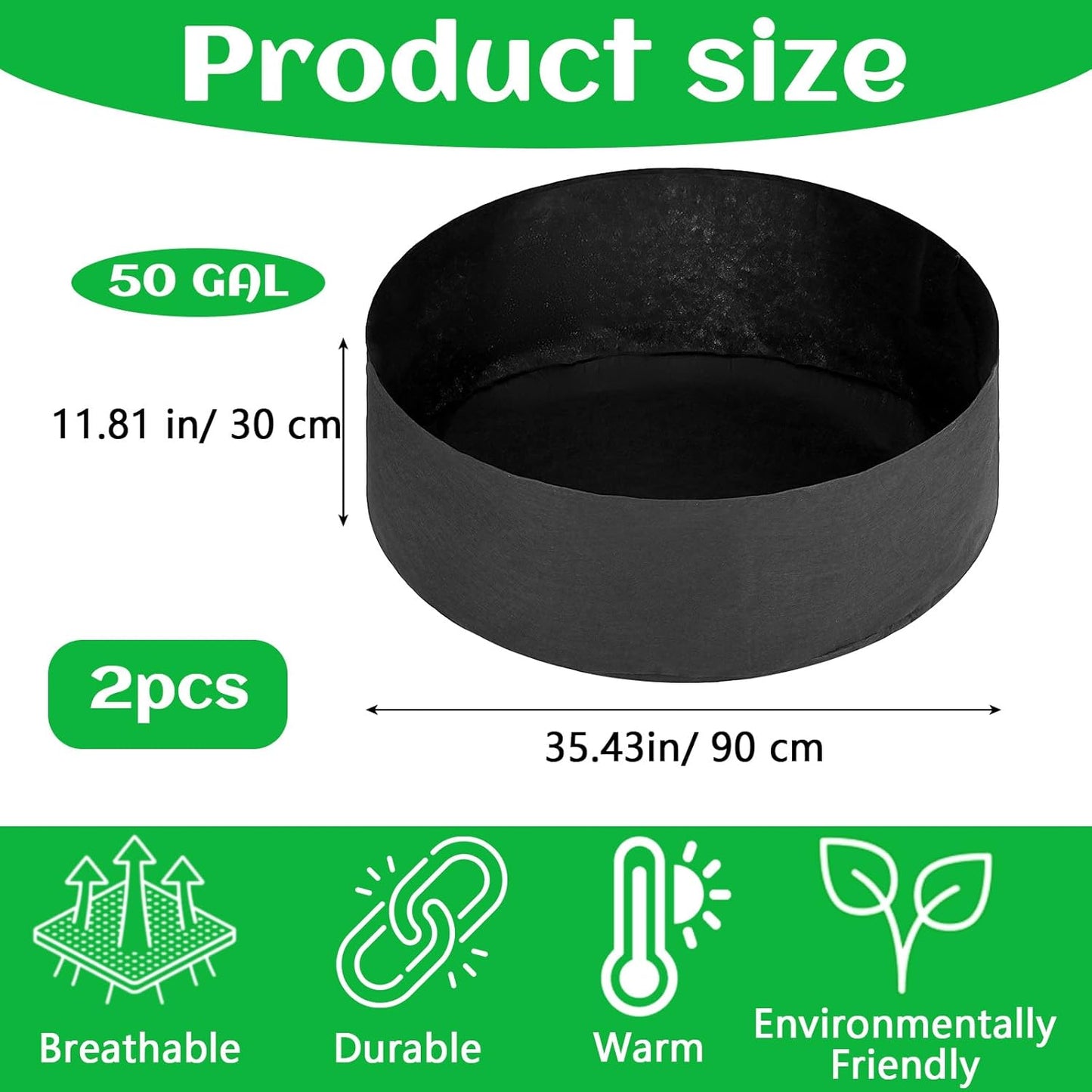 2 Pack Large 50 Gallon Plant Grow Bags, Round Black Fabric Raised Garden Beds, Durable Garden Planter Cloth Pots Container to Grow Vegetables for Outdoor Plants