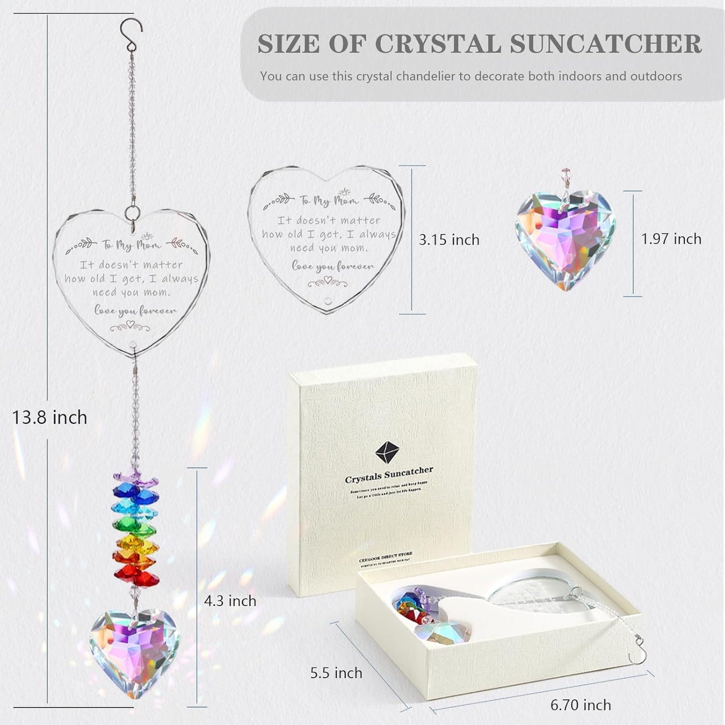 Mom Gift, Mom Birthday Gifts, Crystal Suncatcher Gifts for Mom from Daughter, Happy Mother’s Day