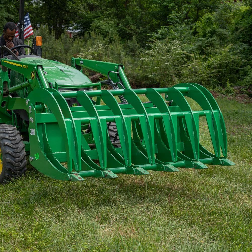 Titan Attachments 72" HD Root Grapple Rake Attachment, Fits John Deere Hook & Pin Tractors, Twin 3,000 PSI Cylinders, Clears Rocks, Logs, Brush, & Debris, Tractor Accessories & Attachments