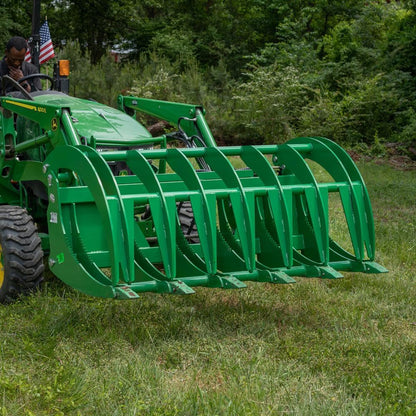 Titan Attachments 72" HD Root Grapple Rake Attachment, Fits John Deere Hook & Pin Tractors, Twin 3,000 PSI Cylinders, Clears Rocks, Logs, Brush, & Debris, Tractor Accessories & Attachments
