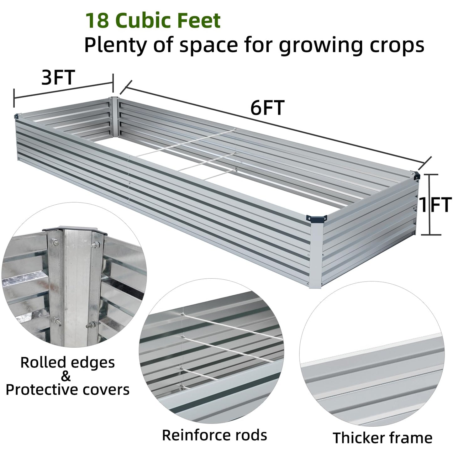 Meberam 2 Pack 6x3x1FT Galvanized Raised Garden Beds Kit Outdoor Metal Gardening Planter Box for