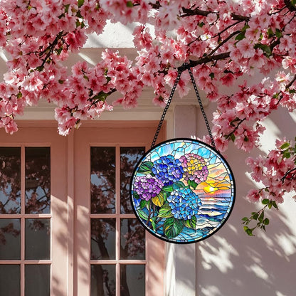 Floral Stained Glass Window Hanging, Flower Suncatcher Window Hanging Ornament, Diamond Glass Ornament Decor, Botanical Glass Panel, Home Decoration Gifts for Housewarming, Wedding, Birthday Parties