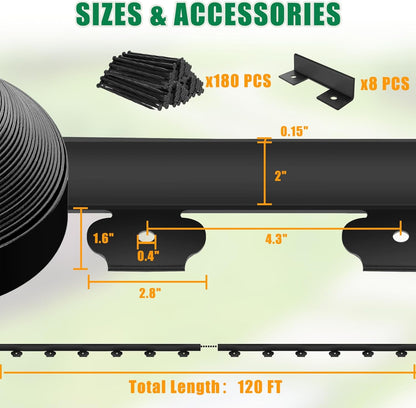Landscape Edging - Garden Edging Border 120FT 2IN Tall with 180 Stakes, No Dig Lawn Edging for Landscaping for Garden Bed, Yard, 0.15" Thick Flower Bed Border Edging with Connector for Outdoor