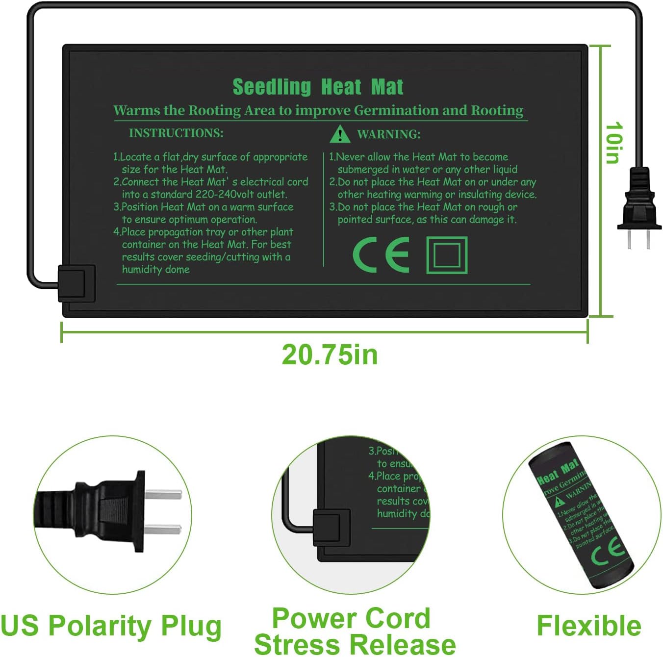 Seedling Heat Mat with Thermostat 40-108 Degrees Fahrenheit Warming Pad, Warm Hydroponic Heating Pad with Controller for Germination, 10" x 20.75" UL & MET-Certified