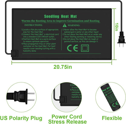 Seedling Heat Mat with Thermostat 40-108 Degrees Fahrenheit Warming Pad, Warm Hydroponic Heating Pad with Controller for Germination, 10" x 20.75" UL & MET-Certified
