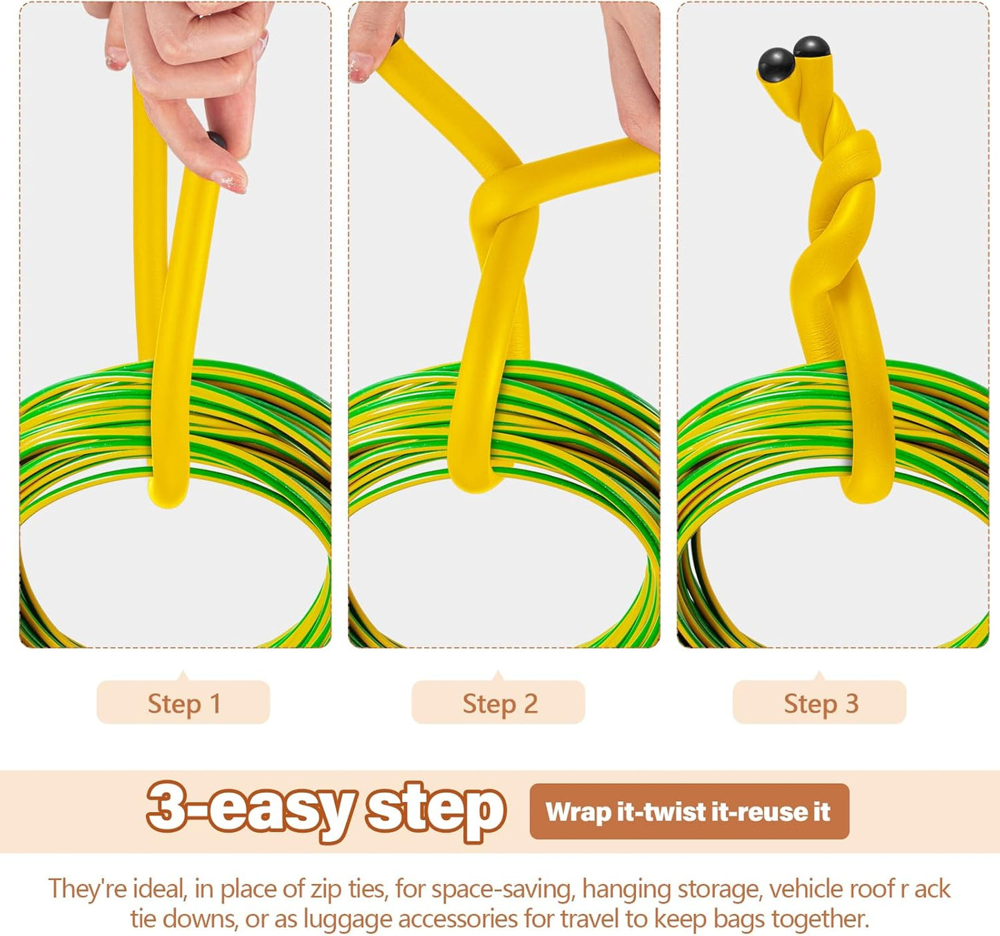20 Pcs 17 Inch EVA Foam Twist Rubber Ties Reusable Bendable Cable Tie Straps Flexible Heavy Duty Twisty Ties for Organizing Cords Bundling (Yellow)