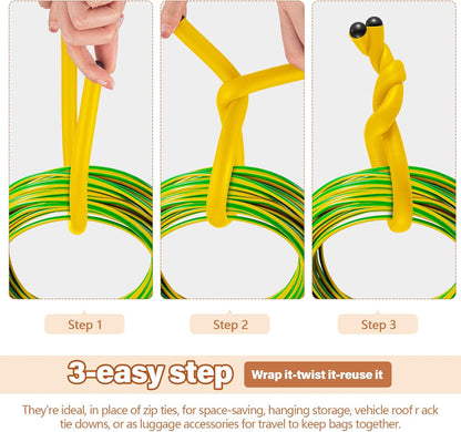 20 Pcs 17 Inch EVA Foam Twist Rubber Ties Reusable Bendable Cable Tie Straps Flexible Heavy Duty Twisty Ties for Organizing Cords Bundling (Yellow)