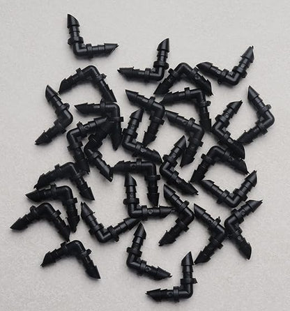 Sowaka 30 Pcs Drip Irrigation Fittings Kit Black 1/4 Inch Tube End Goof Hole Plugs Irrigation Stoppers for Drip Systems Home Garden Lawn Supplies (Elbow)