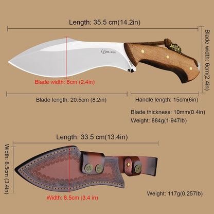 BA-KOR (Survivor III) 35.5CM (14.2 ") DC53 steel 10mm thickened full Tang fixed knife+ leather sheath &(5.9IN) Cerium Igniter, suitable for outdoor hunting, cutting, chopping, camping, obstacle removal, exploration, fishing, EDC, BBQ