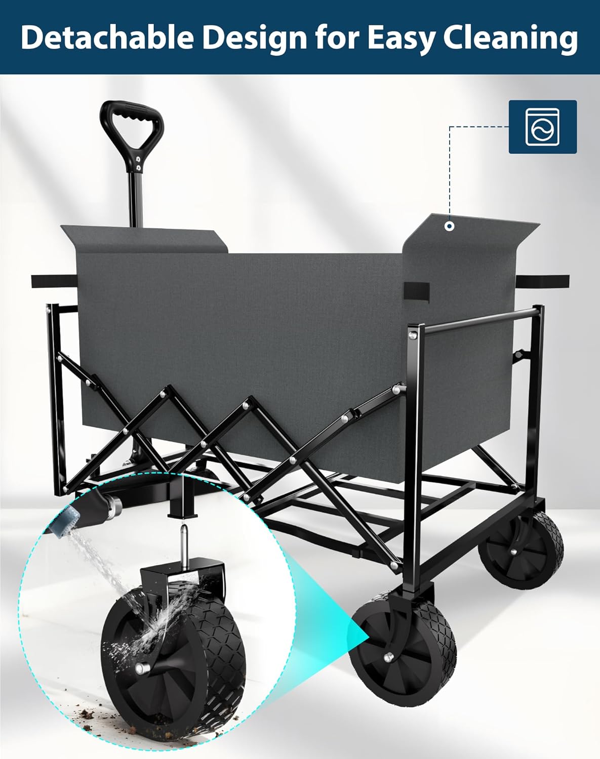 Lightweight Folding Wagon, Large Capacity Collapsible Grocery Cart on Big Wheels, Heavy Duty Foldable Shopping Carts, All-Terrain Outdoor Utility Carts, 3.5 Cu Ft, Grey