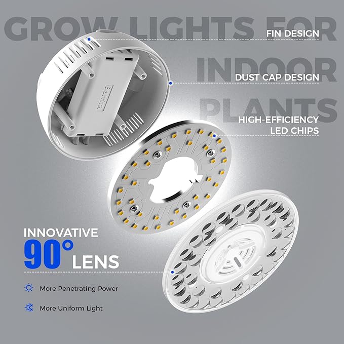 Barrina Orbgrow OG09 Puck LED Grow Light, 5000K 54W(6 x 9W, 810 Watt Equiv), Plant Lights for Indoor Plants Full Spectrum, Magnetic & Linkable, Small Grow lamp, Perfect for Plant Shelf, 6 Packs