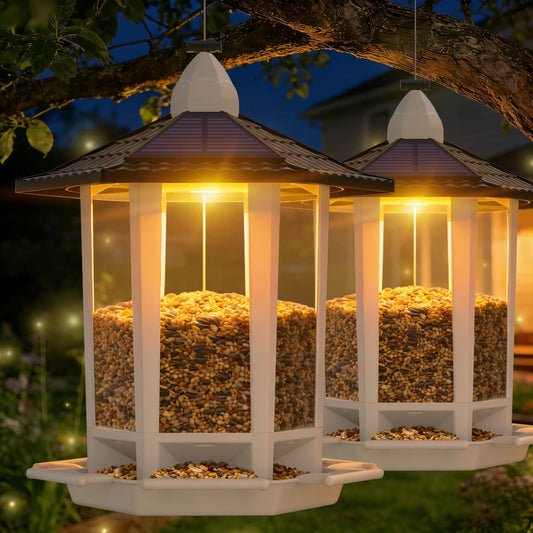 Birdream 2 Pack Solar Bird Feeders for Outdoors Hanging, Assembly Required, 1-Min Easy Setup, Wild