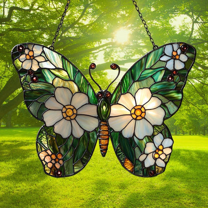 Daisy Fresh Butterfly Acrylic Suncatcher Stained Glass Effect Window Car Hanging Christmas Ornament Indoor Outdoor Decor Garden Sun Catcher Panel for Butterfly Lover for Women Mom Grandma