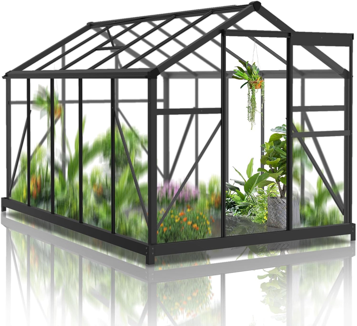 VINGLI 6x10 FT Greenhouse for Outdoors, Twin-Wall Translucent Heavy Duty Polycarbonate Greenhouse Kit with 5 Roof Vents, Weather Resistance for Plants Protection, for Home Gardening (Black, 6x10 FT)