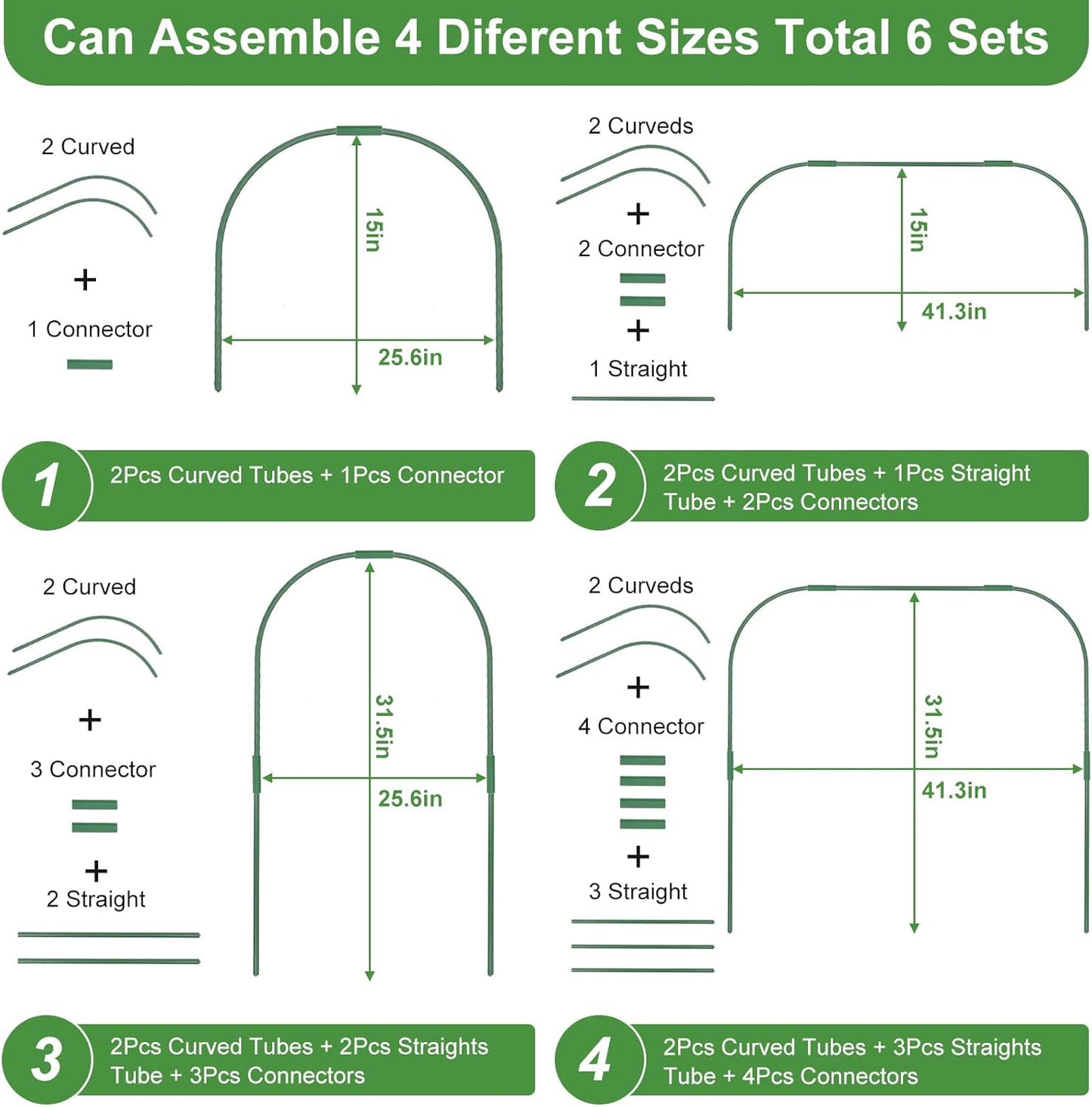 8 Sets 41.3"x31.5" Garden Hoops for Raised Beds, Greenhouse Hoops Grow Tunnel Durable Removable Row Cover Hoops for Garden Netting DIY Kits with 24 Clips