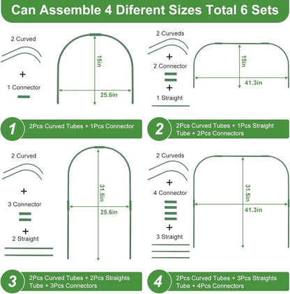 8 Sets 41.3"x31.5" Garden Hoops for Raised Beds, Greenhouse Hoops Grow Tunnel Durable Removable Row Cover Hoops for Garden Netting DIY Kits with 24 Clips