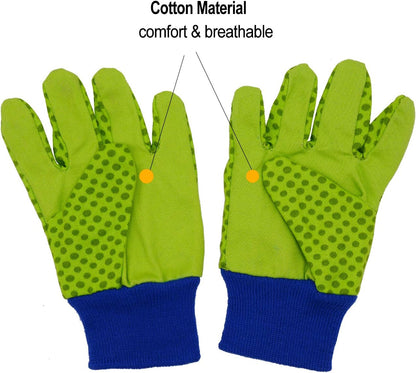 HANDLANDY 2 Pairs Kids Gardening Gloves, Girls Boys Children Garden Work Play Gloves (Green Ladybug & Dot, Small)