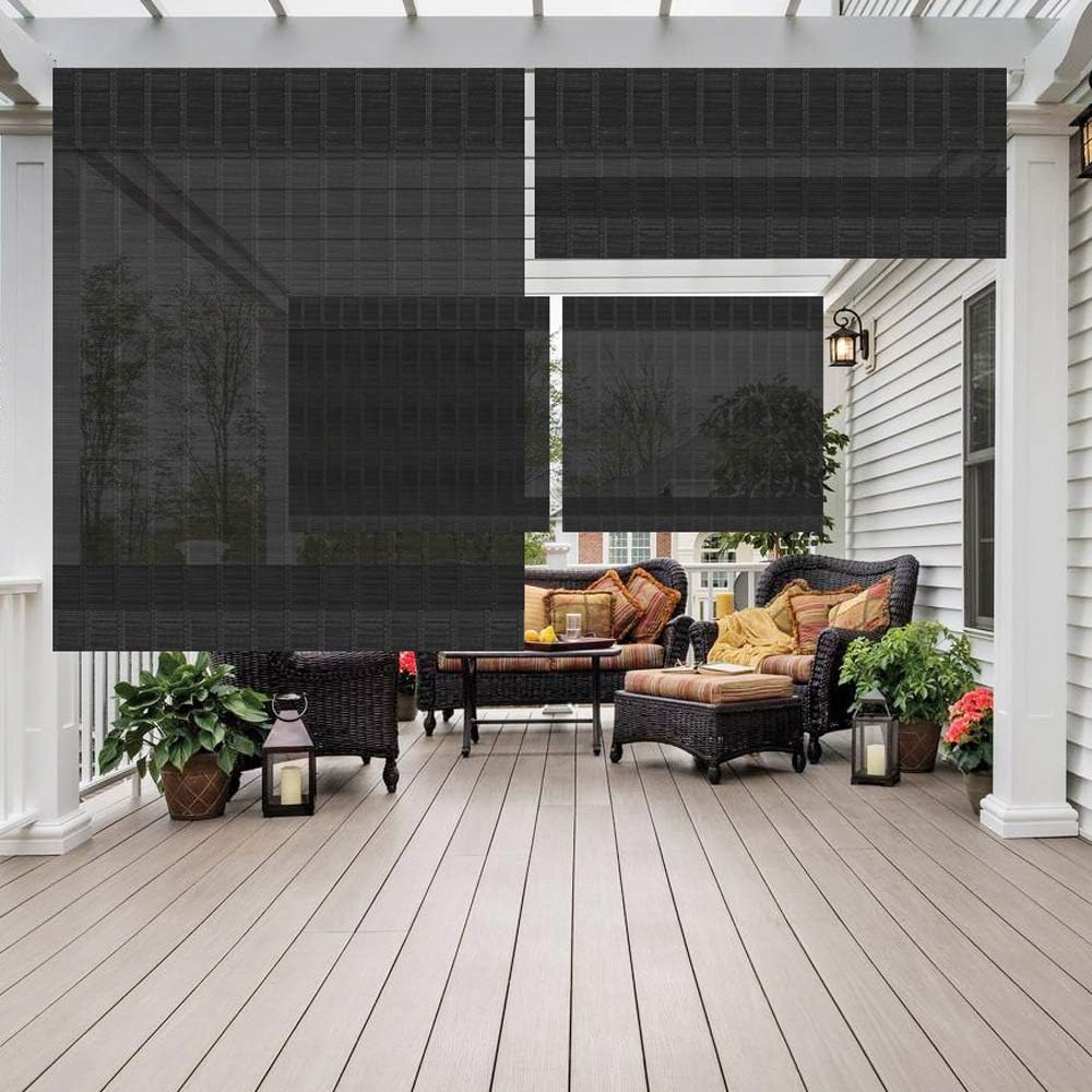 LETAU Wood Window Roman Shades, Bamboo Light Filtering Window Blinds for Outdoor Garden, Patio, Arbor, Porch, Pattern 5