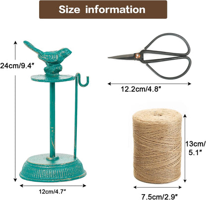 Sungmor Cast Iron Garden Twine Holder Set - 1300ft. Natural Jute Twine String & Rope Rack & Scissors - Decorative & Practical Home Arts Crafts Tools for Picture Display Gift Wrapping Packing Gardening