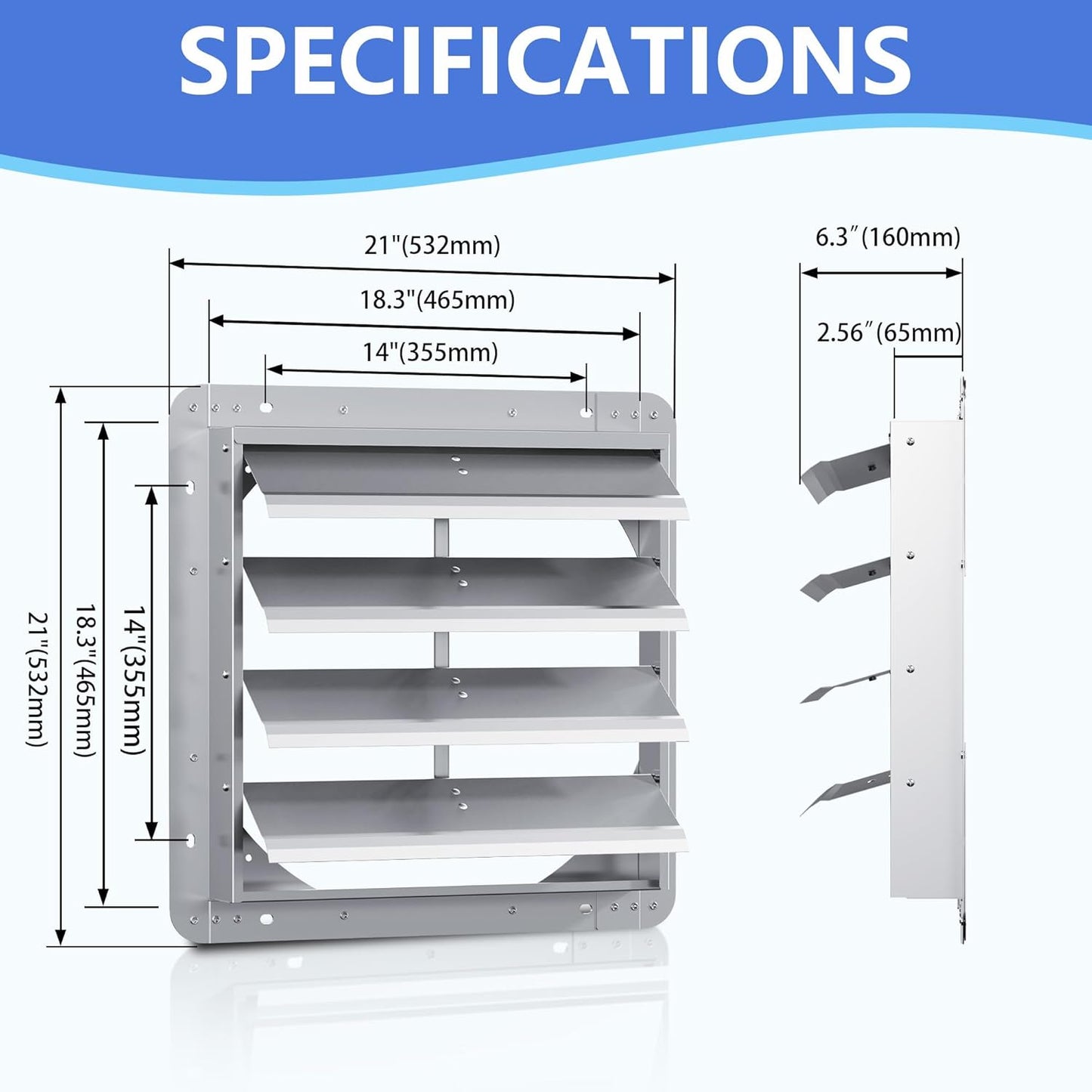 18 Inch Galvanized Shutter Exhaust Louver Vent, Automatic Gravity Shutter Louver Vent for Home Attics, Workshops, Barn, Greenhouse (Motor&Blades are not Included)