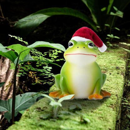 Christmas Frog Resin Statue - Christmas Frog Statue with Santa Hat for Xmas Tree Party Desk Decor Resin Figurine for Home Patio Office Decoration Cute Plant Statues for Tabletop Garden Decor