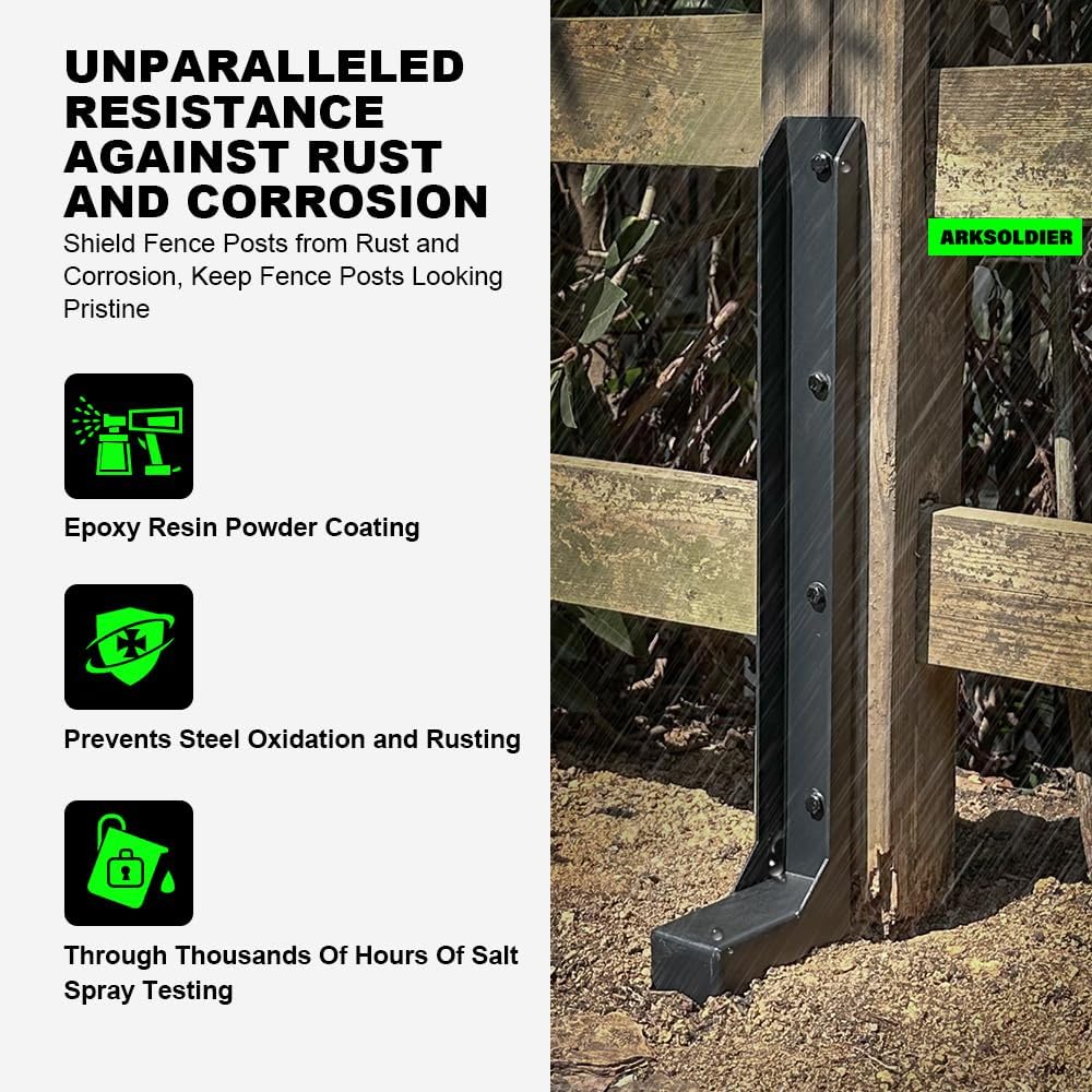 Fence Post Repair Kit - Quick Fix Broken/Leaning 4x4/6x6 Wood Posts Support with Heavy-Duty Steel Anchors & Stakes (Thickened 11-Gauge, 6-Pack)