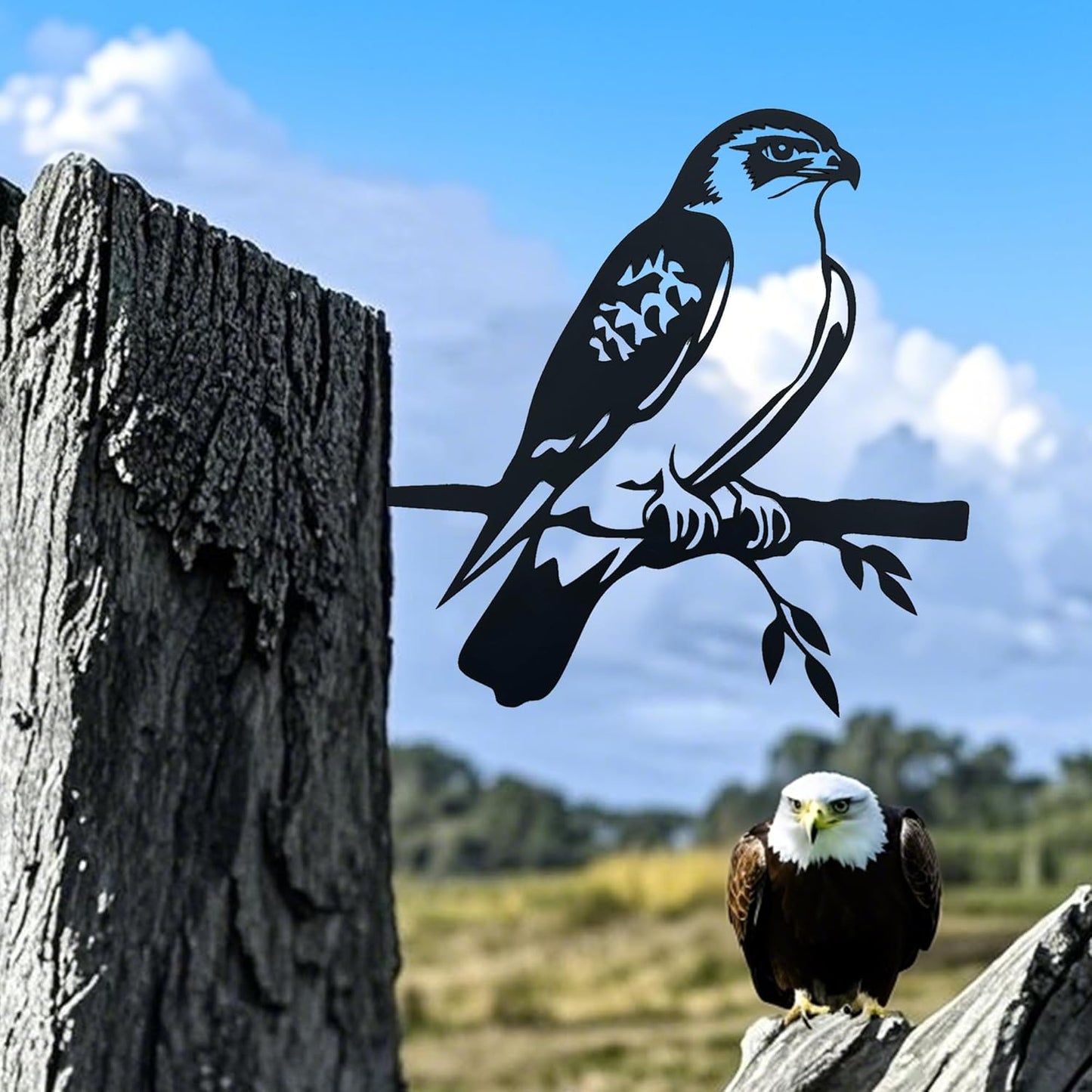 Metal Hawk Bird Decor, Outdoor Garden Statues & Patio Ornament for Outdoor Spaces, Yard Art, Tree Decoration, Memorial Gifts for Women