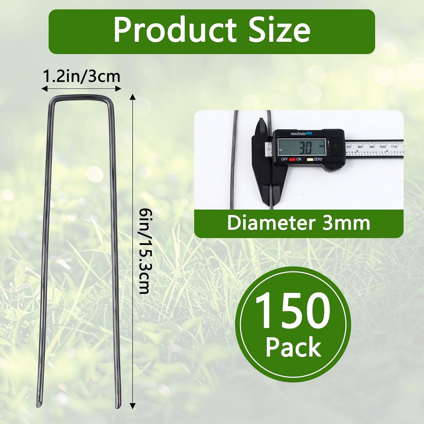 150 Pack Landscape Staples,6 Inch 11 Gauge Steel Garden Stakes,U Shaped Garden Staples,Heavy Duty Yard Stakes,Ground Stake for Securing Yard Lawn,Weed Barrier Fabric,Ground Cover