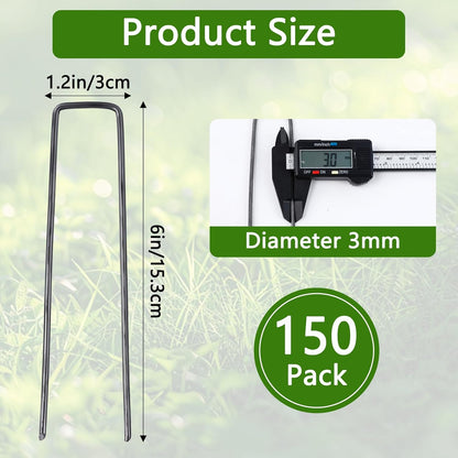 150 Pack Landscape Staples,6 Inch 11 Gauge Steel Garden Stakes,U Shaped Garden Staples,Heavy Duty Yard Stakes,Ground Stake for Securing Yard Lawn,Weed Barrier Fabric,Ground Cover