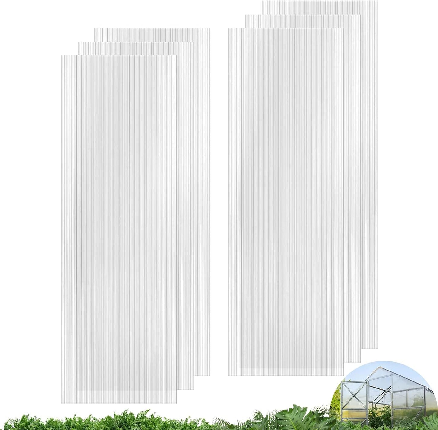 UMIG 6 PCS 6' x 2' x 0.32'' Polycarbonate Greenhouse Panels, Twin-Wall Waterproof UV Protected Corrugated Plastic Roof Panels Sheets, Clear Replacement Panels for Greenhouse, Outdoor, Plant