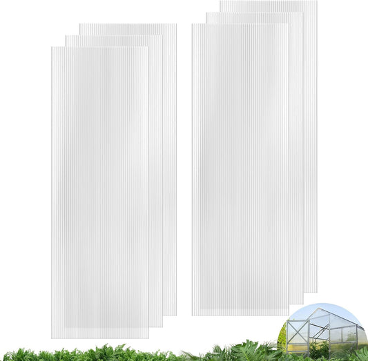 UMIG 6 PCS 6' x 2' x 0.24'' Polycarbonate Greenhouse Panels, Twin-Wall Waterproof UV Protected Corrugated Plastic Roof Panels Sheets, Clear Replacement Panels for Greenhouse, Outdoor, Plant