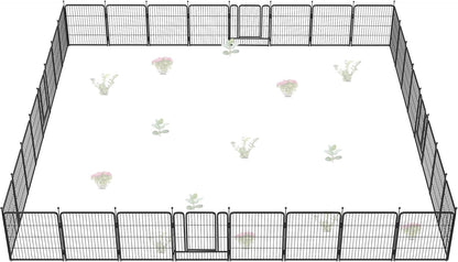 FXW Garden Fence Outdoor for The Yard – 32in(H) x 72.9ft(L) Heavy Duty Metal Animal Barrier for Dog and Rabbit, Decorative Dog Fence, 32 Panels, Black