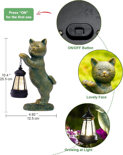 Cat Statues for Garden Decor: Outdoor Sculpture with Warm Lights for Balcony Lawn Patio Yard - Gifts for Mom Grandma Women