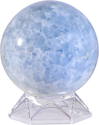 Natural Blue Celestite Crystal Ball with Acrylic Display Base, 81-90mm Polished Stone Feng Shui Crystal Sphere Meditation Decoration for Home & Office