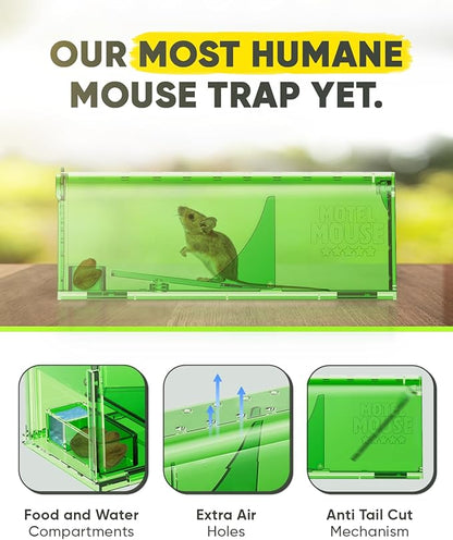 Motel Mouse Humane Mouse Traps No Kill Live Catch and Release 4 Pack - Reusable, Easy to Use & Clean, No Touch Release, Sensitive Includes Cleaning Brush, Instruction Manual & Video - Mousetrap Indoor
