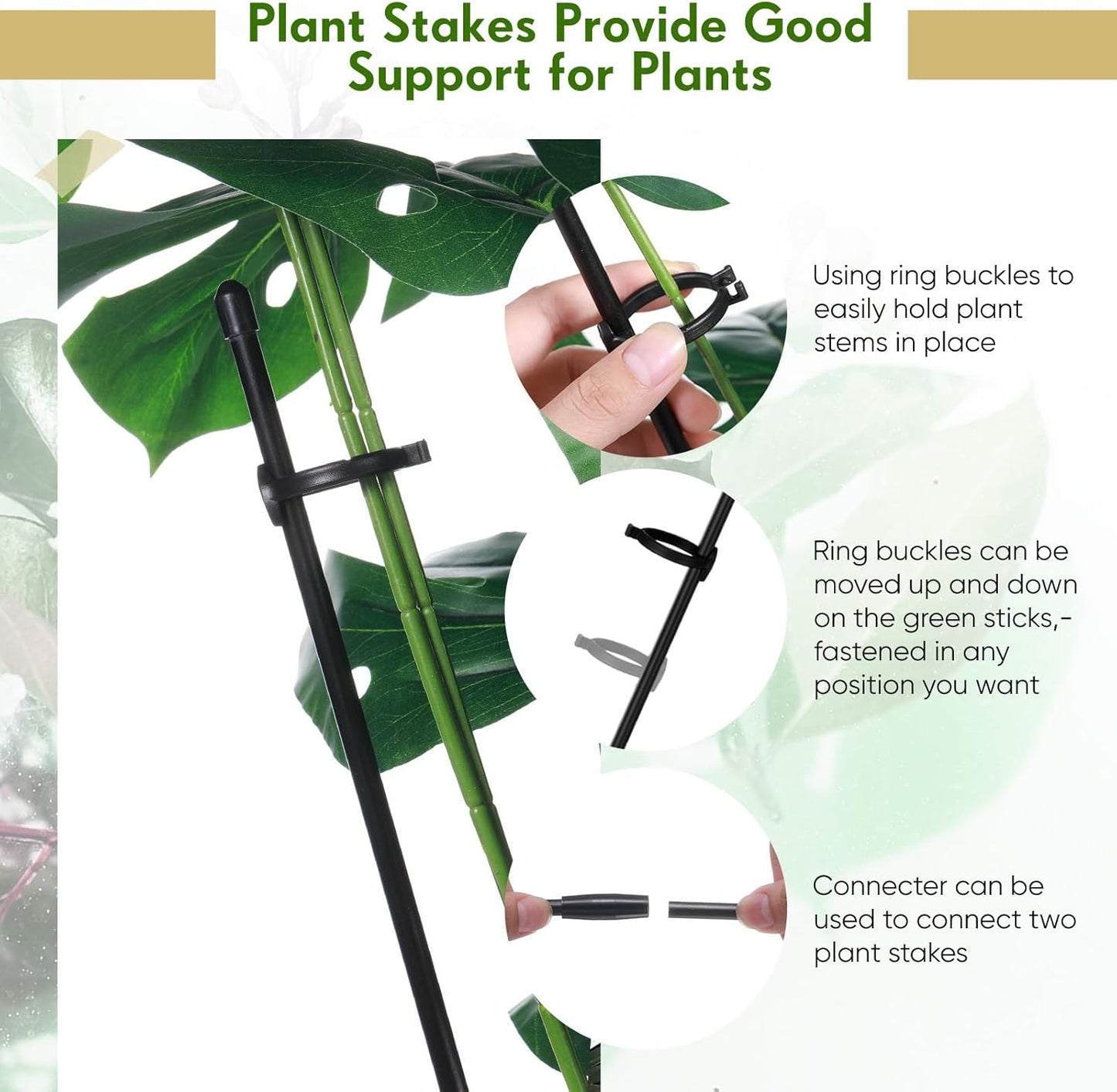 meekoo 30 Pcs Adjustable Garden Plant Support Stakes Single Stem Plant Cage Support Rings with Clips and Connect Pipe for Orchid Rose Tomato, 12 Inch (Black)